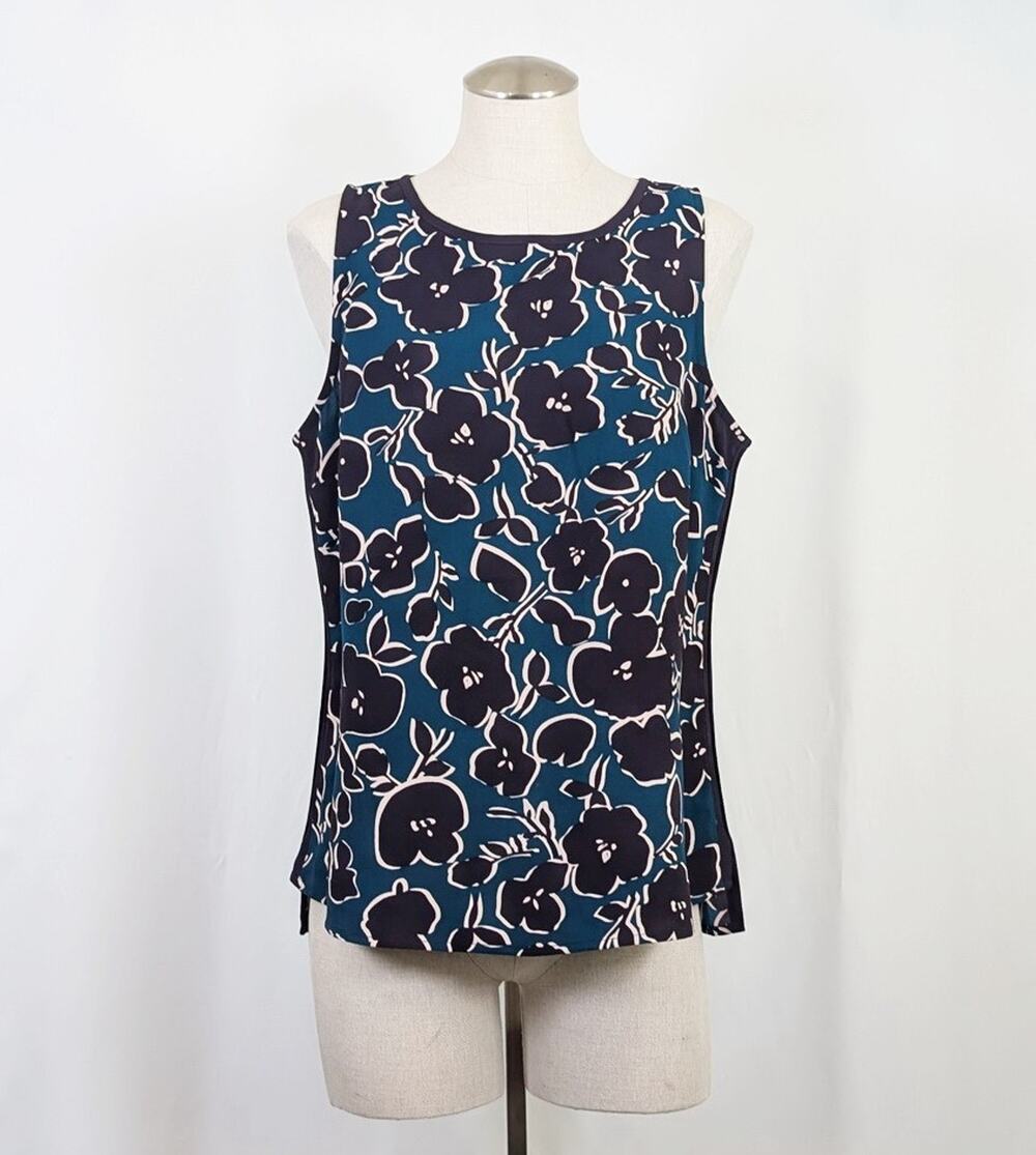 CAbi Blouse Warhol Teal Purple Floral Tank Top Women's Size M 3087